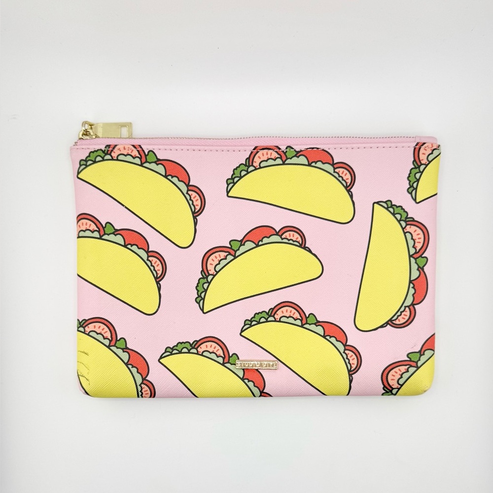 Studio DIY Taco Print Cosmetic Bag Pouch or Clutch with Gold Hardware Pink